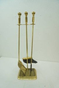 4 piece brass fire place tool set
