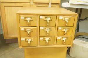 9 drawer cabinet filled with hardware, screws, nuts and bolts, fasteners 19 x 21 x 13