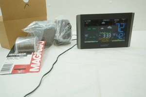 Wireless weather station, computer speakers and speaker wire