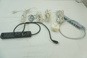 4 light duty extension cords, 2 multi strip outlets, timer