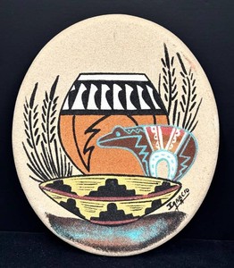 Vintage Navajo Sand Painting - a. Ignacio Sandstone Board