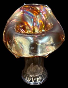 Vintage Carnival Glass Jack-in-the-Pulpit Vase Marigold Iridescent