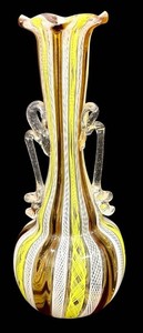 Glass Vase - Murano Lattico Zanfirico Yellow, White & Brown