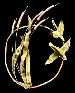 Vintage Brutalist Brass & Copper Botanical Wall Art