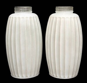 Vintage Milk Glass Ribbed Lamp Shades - Screw-Top Pair