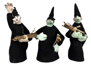 Witch Figurine Sculptures - Handmade Folk Art by RM (Lot of 3)
