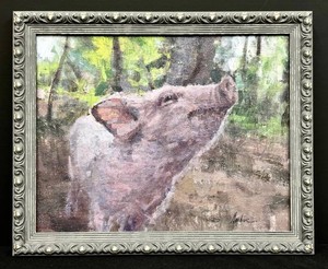 Original Oil Painting - Pink Pig Framed Wall Art