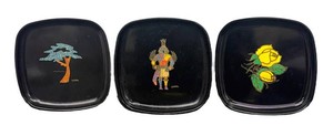 Trio of Vintage Couroc Inlaid Designs Decorative Plates