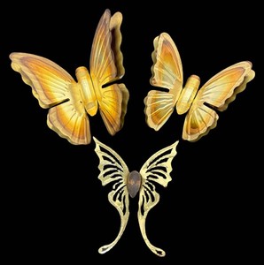 Three Vintage Decorative Mid-Century Metal Butterfly Wall Hangings