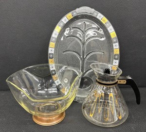 Vintage Inland Glass Platter with Bowl & Coffee Carafe