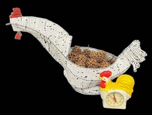Vintage Beaded Rooster Decor and Vintage Rooster Design Clock