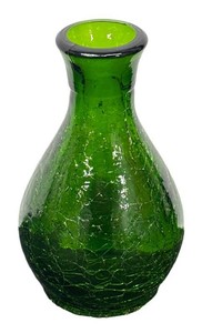 Vintage Emerald Green Crackle Glass Vase