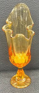 Vintage Fenton Amber Thumbprint Handkerchief Vase