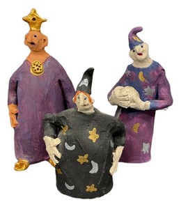 Handmade Folk Art Pottery Trio