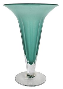 Vintage 1980s Blenko American Blown Glass Aqua & Clear Footed Vase