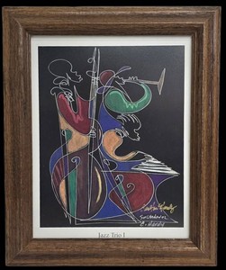 Carlton Hardy Framed Jazz Artwork - Jazz Trio I Signed