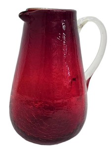 Vintage Handblown Glass Pitcher - Cranberry Crackled Finish