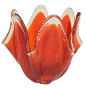 Vintage Art Glass Tulip Vase - Orange Handkerchief Rim