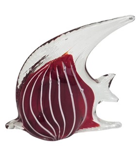 Decorative Art Glass Fish - Red & Clear Striped Sculpture