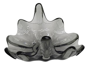 Vintage Smokey Gray Art Glass Sculpted Dish - Ruffled Decorative Centerpiece