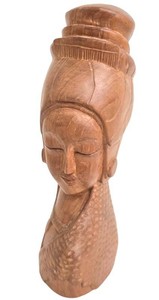 Asian Bust - Vintage Hand-Carved Wooden Figurine