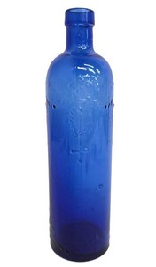 Blue Glass Decorative Bottle With Embossed Relief