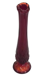 Vintage Fenton Ruby Red Pressed Glass Bud Vase 8 in Ruffled Valentines Day 1982