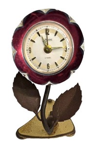 Vintage KAISER FlowerDaisy Alarm Clock 2 Rubies West Germany