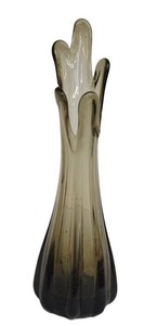 Vintage Mid-Century Modern Five Finger Smoky Gray Swung Glass Vase