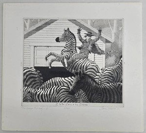 James Munce Intaglio Etching Print - Z is for Zoro and his Zebras