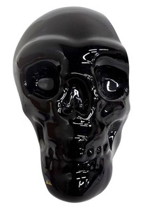 Skull Planter - Black Ceramic Decorative Open Vessel