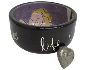 Ceramic Art Bowl & Carved Pyrite Heart Mixed Lot