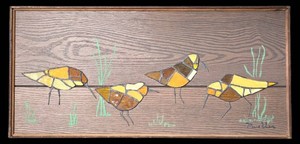 Vintage Stained Glass Bird Art Panel - Signed Wood Framed