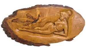 Wood Carving - Vintage Larry Wetmore Nude Relief 1987