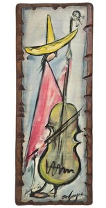 Wall Art - Reproduction Ted DeGrazia Mariachi in Red Wood Plaque