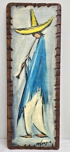 Reproduction Painting - De Grazia Mariachi in Blue Wood Plaque