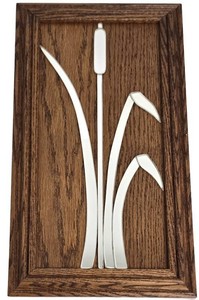 Vintage Framed Wooden Wall Plaque - Cut Mirror Reed Design