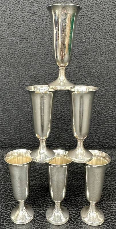 Set of Six Vintage Sterling Silver Cordial Cups