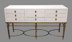High-End Moore Councill White & Gold 9-Drawer Console Cabinet