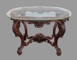 Antique Victorian Rococo-Style Carved Wood Center Table