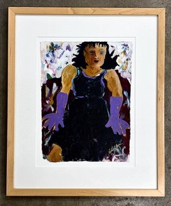 Original Mixed-Media Painting - B Heller Expressive Figurative Portrait, Framed