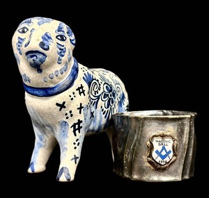 Delf-Style Pottery Ram & Vintage Masonic Ball Napkin Ring Mixed Lot