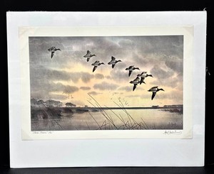Les Kouba Signed Wildlife Print Cans Comin In  Waterfowl Art (16 x 20)
