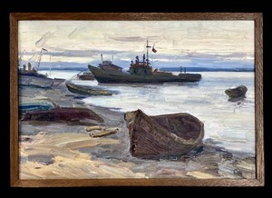 Vintage Oil Painting - Viktor Zoteev Lena River Night 1961