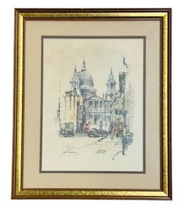 Vintage Framed Jan Korthals St. Pauls Cathedral, London Art Print