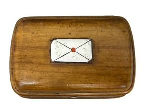 Antique Wooden Treen Snuff Box Mother-of-Pearl Inlay
