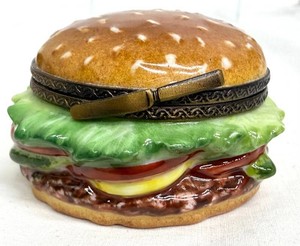 Vintage Rochard Limoges France Hand-Painted Hamburger Porcelain Trinket Box