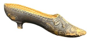 Antique Celluloid Figural Slipper Shoe Pin Cushion - Made in Germany