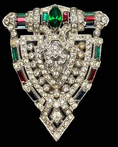 Rhinestone Dress Clip - Vintage Art Deco-Style Colored Crystal