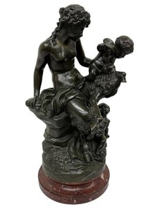 Antique Michel Claude Clodion, Bronze, Faun and Two Putti